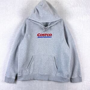 Costco Wholesale Fleece Hoodie Mens XL Gray Embroidered Logo Preppy Gym Workout